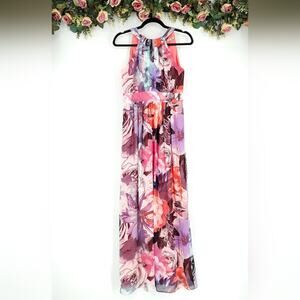 Eliza J Floral Halter Chiffon Multi-color Floral Maxi Dress Petite Size 4
